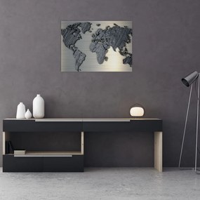 Obraz na szkle - Mapa świata w kamiennej teksturze (70x50 cm)