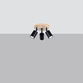 Plafony skandynawski Flare, stal/drewno - 3 źródło światła 4000K - L.33 x H.17 cm - czarny/drewno