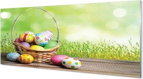 Szklany Panel Koszyczek Pisanek na Trawie
