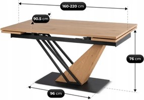 Stół Rozkładany Prostokątny REX 160-220 cm Dąb/Czarny do Jadalni Nowoczesny Loft