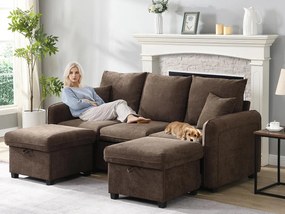 Wielofunkcyjna narożna kanapa w kształcie litery U - 3 miejsca - z funkcją przechowywania - z szufladami - brązowy