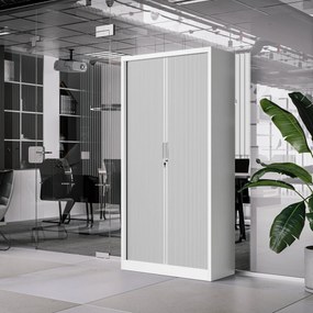 Metalowa szafa biurowa na akta z roletą DAMIAN, 900 x 1850 x 450 mm, biało-szara