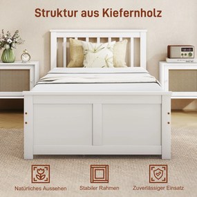 HOMCOM Rama łóżka jednoosobowego, drewniana rama, szuflady na kółkach, bez potrzeby stelaża, 90 x 200 cm, biały