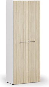 Szafa biurowa z drzwiami PRIMO WHITE, 800 x 420 x 2128 mm, biały/dąb naturalny