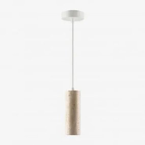 Lampa Sufitowa Ø6,5 Cm Z Trawertynu I Drewna Davise Biała - Sklum