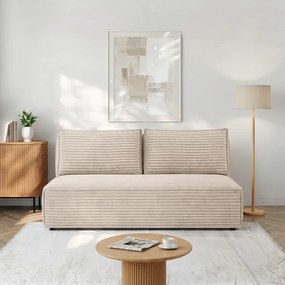 Sofa z Funkcją Spania MAVIA Jasnobeżowa Sztruksowa Japandi
