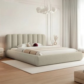 Łóżko Tapicerowane Slim 160x200 cm ARAVIO z Pojemnikiem Beżowe Boucle Japandi