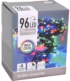 Łańcuch świąteczny zewnętrzny LED kolorowy, 96x LED, 7 m, 3x baterie AA, wyłącznik czasowy