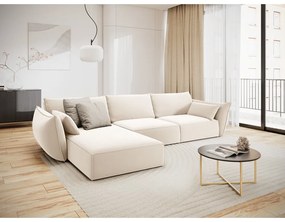 Beżowy aksamitny narożnik (lewostronny/z szezlongiem) Vanda – Mazzini Sofas