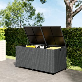 Outsunny Rattanowa skrzynia ogrodowa 650L wodoodporna, UV odporna, ze schowkiem, kółkami i pokrywą, 150 x 75 x 74 cm, ciemnoszara | Aosom PL
