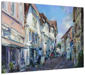 Obraz na szkle - Aleja starego miasta, malarstwo akrylowe (70x50 cm)