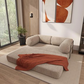 Masseno Sofa piankowa EIREN z funkcją spania, Kanapa z pianki do salonu, Bezmontażowa, Tkanina bucle – Beżowy QUELLE 05
