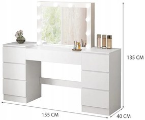 Toaletka z lustrem z szufladami biała do makijażu glamour nowoczesna loft