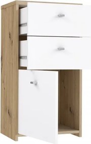 Wąska komoda z 2 szufladami i szafką Best Chest 211, biały/dąb artisan