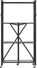 Półka Składana SucceBuy Mobilna, 4 Poziomy, Półka Składana na Kółkach, 71x33x137 cm, Wytrzymały Metal, Obciążenie Statyczne 340 kg Dynamiczne 90,7 kg