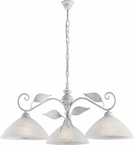 Żyrandol z lakierowanego na biało żelaza z antyczną srebrną dekoracją i białym szkłem alabastrowym śr. 30 3 światła X 96 Ø79 BL313-3-BA