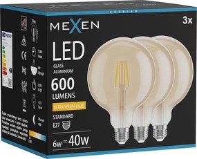 Mexen Vintis 3x żarówka filament LED E27, G125, 6W, Ciepła - 2200K, 600 lm, amber - L158-E27-0622-50x03