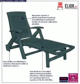 Zielony leżak ogrodowy z oparciem - Noki