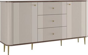 Komoda Vesper 160 cm z szufladami na nóżkach - kaszmir / orzech / złote nogi