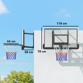 SPORTNOW Kosz do koszykówki na montaż ścienny, kosz na sprężynie, tablica odporna na pęknięcia, Czarno/Czerwony