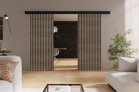 Emporius drzwi naścienne 190 cm Belor Duo - nowoczesne drzwi z imitacją lameli, drzwi naścienne dąb sonoma