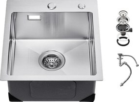 Zlew kuchenny SucceBuy Zlew kuchenny 40 cm z Montażem Górnym, Pojedyncza Komora, Podblatowy, ze Stali Nierdzewnej, do Baru