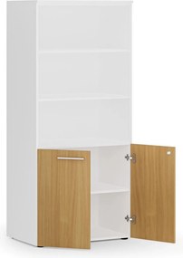Szafa biurowa z drzwiami niskimi PRIMO WHITE, 800 x 500 x 1781 mm, biały/buk
