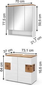 Zestaw mebli łazienkowych biały 73x37x64 eden