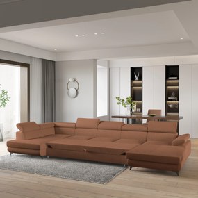 Masseno Narożnik MONTIVA z funkcją spania i pojemnikiem na pościel Narozniki U, Rozkładana sofa - Miedziany, QUELLE 54
