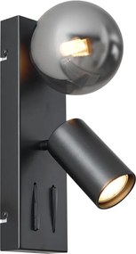 Nowoczesny kinkiet czarny 2-punktowy z możliwością przechylania i portem USB-C - Lesly