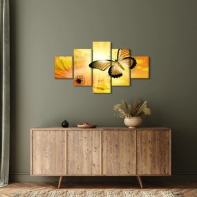 Obraz - Żółty motyl z kwiatkiem (125x70 cm)