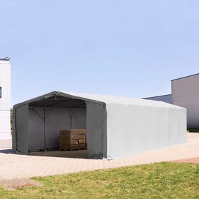 TOOLPORT 8x16m Hala namiotowa - 3,0 m wysokość ścian bocznych z bramą na zamek błyskawiczny, PVC 850, szary, ze statyką (podłoże betonowe) - (94283)