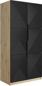 Szafa Asha 100 cm z ryflowanym frontem i metalowymi uchwytami- artisan / czarny mat / czarne uchwyty