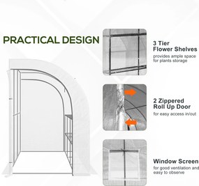 Outsunny Szklarnia ogrodowa z pokrywą foliową, UV-odporna, 3 poziomy, drzwi na zamku błyskawicznym, Biała