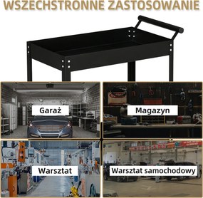 DURHAND Wózek Warsztatowy, 2 Półki, Na Kółkach, Stal, do 150 kg, 84,5 x 38 x 84 cm, Czarny