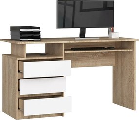 Biurko AKORD CLP Dąb Sonoma 135 cm 3 szuflady kolor Biały mat 2 półki 135x60x77 cm