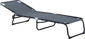 Outsunny Leżak Składany Ogrodowy Ciemnoszary Stal i Tkanina Siatkowa 4 Stopnie Regulacji Oparcia 197x58x76cm | Aosom PL