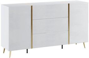 Komoda 2-drzwiowa z 3 szufladami - Biały z połyskiem i Złoty - MARZIALO