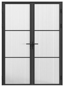 Drzwi kompletne 2-skrzydłowe dwustronne z aluminium i szkła teksturowanego - 2 x wys. 204 x szer. 73 cm - Czarny - MASERU