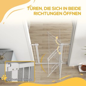 PawHut Brama dla Zwierząt Domowych, 96 cm Barierka na Schody, Regulowana Szerokość 76-104 cm, z Drzwiczkami dla Kota, na Schody i Przejścia Drzwiowe, Biały