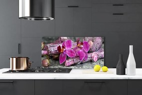 Szkło do Kuchni na Ścianę Kwiaty Na Rustykalnym Drewnie