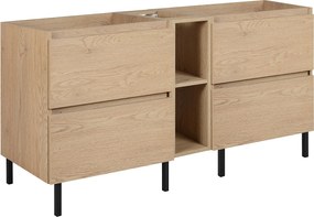 Meble łazienkowe 140 cm (2 X 60 + 20) + nóżki, Kolor: Jasny Dąb, 140 x 80,7 x 46 cm