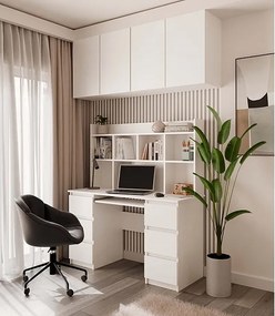 Zestaw Biurko KUBA+ Nadstawka | Białe | 130x51x146 cm | Do pracy, Nauki