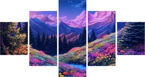 Obraz - Fioletowy krajobraz przy pełni księżyca (125x70 cm)