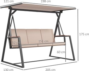 Outsunny Hollywoodschaukel huśtawka ogrodowa 3-osobowa, z daszkiem, odporna na warunki atmosferyczne, Beige + Schwarz