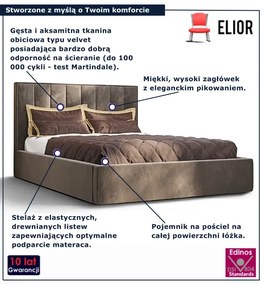 Brązowe pikowane łóżko z pojemnikiem 5 rozmiarów W4-N11