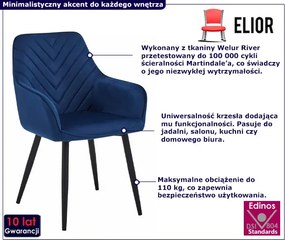 Granatowe krzesło welurowe jodełka - Zenra