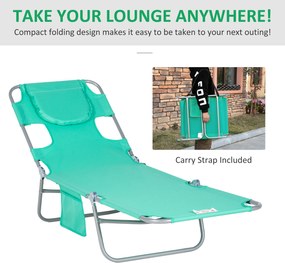 Outsunny Leżanka ogrodowa z wyściełanym otworem na twarz, leżak do masażu na zewnątrz, boczna kieszeń, tkanina, metal, Zielony