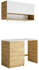 Zestaw mebli do pralni do zabudowy pralki z blatem - szer. 122 cm - Biały i naturalny jasny - NATAJI