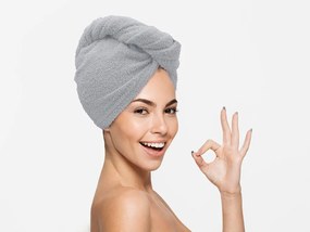 Szybkoschnący turban do włosów frotte jasnoszary, 100% bawełna